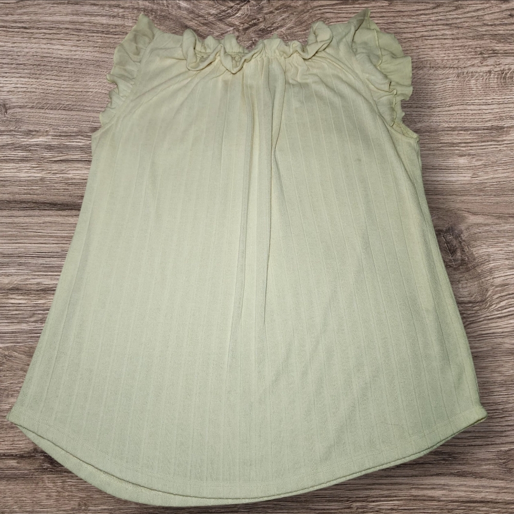7th Ray Womens Sz XL Ivory Ribbed Knit Ruffle Neck Casual Top Blouse Shirt